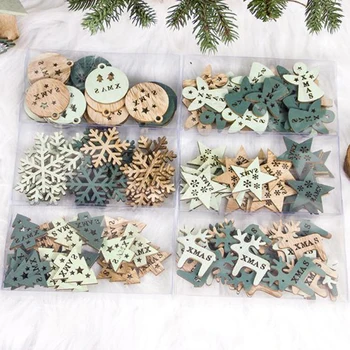 

24PCS Christmas Decorations Angel Elk Snowflake Wooden Chip Christmas tree DIY Hanging Pendant Xmas Party Decor for Home