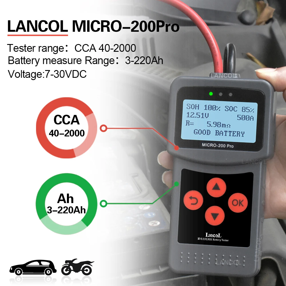 Lancol Mciro200Pro для 12 В тестер батареи автомобиля и мотоцикла автомобильный аккумулятор инструменты для автомобилей анализатор батареи тестер