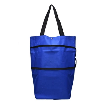 

1pcs blue/red Foldable Shopping Trolley On Wheel Folding Totes Luggage Bag Lightweight Cart