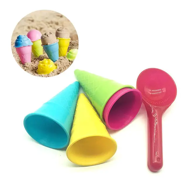 5pcs/set Summer Baby Beach Toys Kids Ice Cream Cone Digging Scoop Set Gifts For Children Outdoor Sand Water Toys Random Color 1