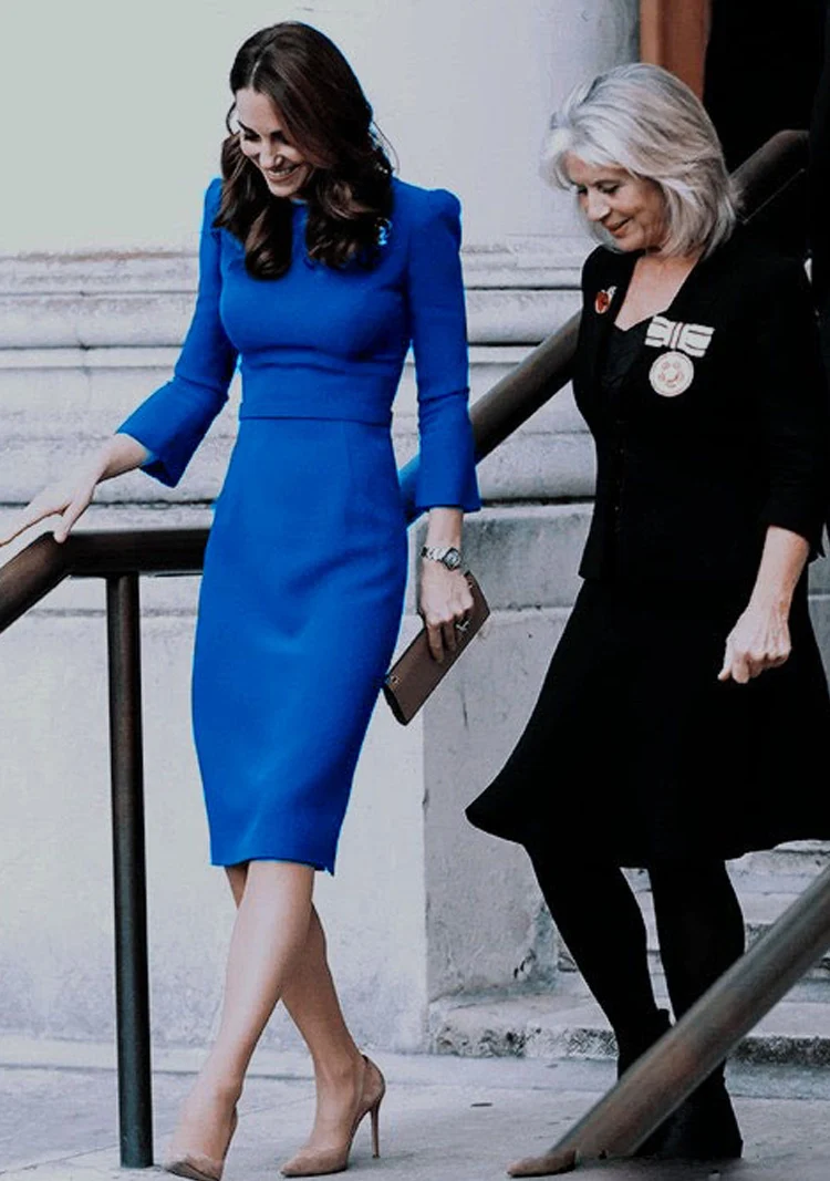 Kate Middleton Autumn New Women'S High Quality Fashion Party Work Casual Sexy Vintage Elegant Chic Blue Long Sleeve Pencil Dress