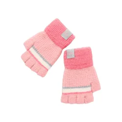 New Candy Colored Children's Half Finger Gloves Cute Striped jacquard Warm glove Used for School Writing Boys Girls Hand Cover