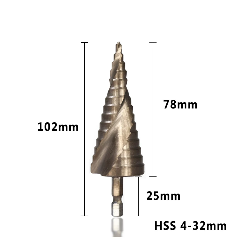 HSS 4-12 мм 4-20 мм 4-30 мм конусное сверло с шестигранным хвостовиком спиральное ступенчатое сверло с тиканским покрытием пагода сверло Металл Дерево отверстие резак - Цвет: 1pc 4-32mm