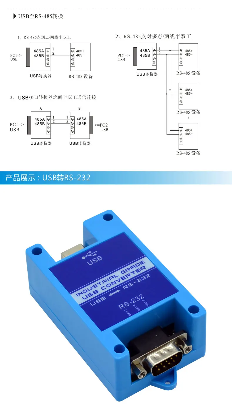 USB к 232 485 422 промышленный последовательный преобразователь 2 порта RS485 к USB Молниезащита Win7/8/10