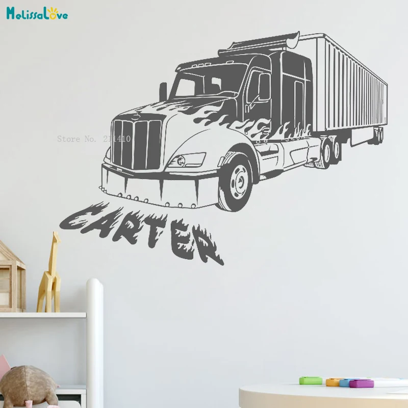 

Грузовик автомобиль дети под заказ Детское Имя Настенная Наклейка домашний декор крутая художественная наклейка для детей искусство новый дизайн Декор Съемный YT3806
