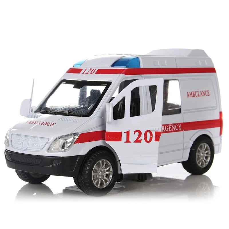 

White Ambulance Medical Vehicles Toys 1/32 Alloy Diecast Car Model with Light&Sound Gift for Kids