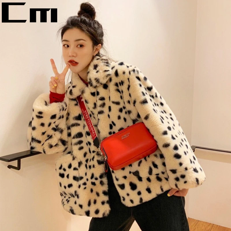

Leopard-Print Hight Point Faux Fur Coat Women Animal Print Casual Furry Crop Teddy Jacket Zipper Harajuku Korean Overcoat Autumn