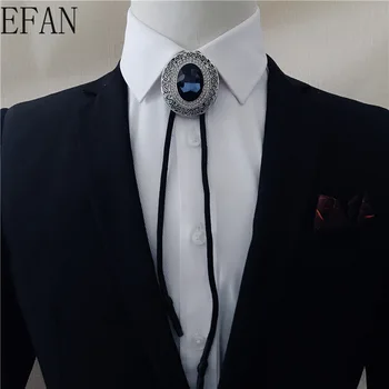 

Oval New Trendy Bolo Tie Western Cowboy Shirt Accessory Dark Blue Photo Jewelry Bolo-ties Necklace Gift Nightclub Accessories