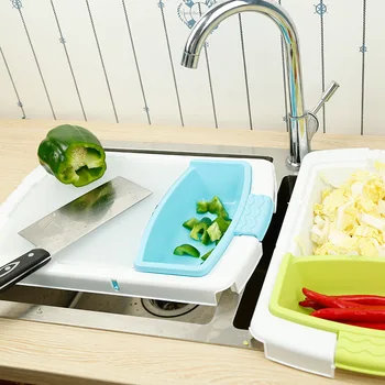 

Multi-function Chopping Board Retractable Drain Basket Detachable Washing Fruit Vegetables Creative Kitchen Accessories