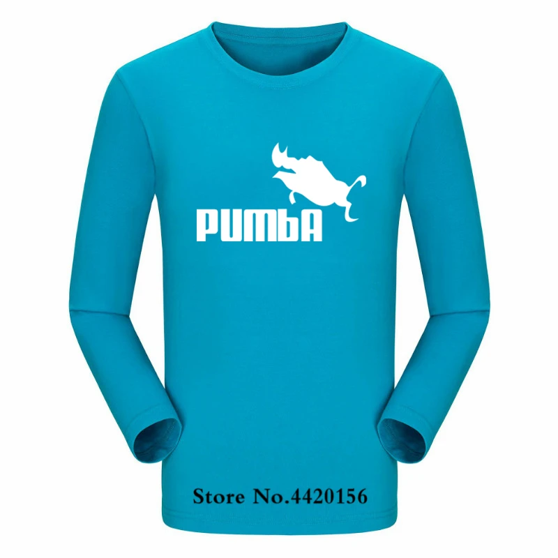Популярная забавная футболка Tide, милые футболки Homme Pumba, мужские хлопковые топы с длинными рукавами, крутая футболка, Осенний Трикотажный костюм, модная футболка - Цвет: Peacock blue-B