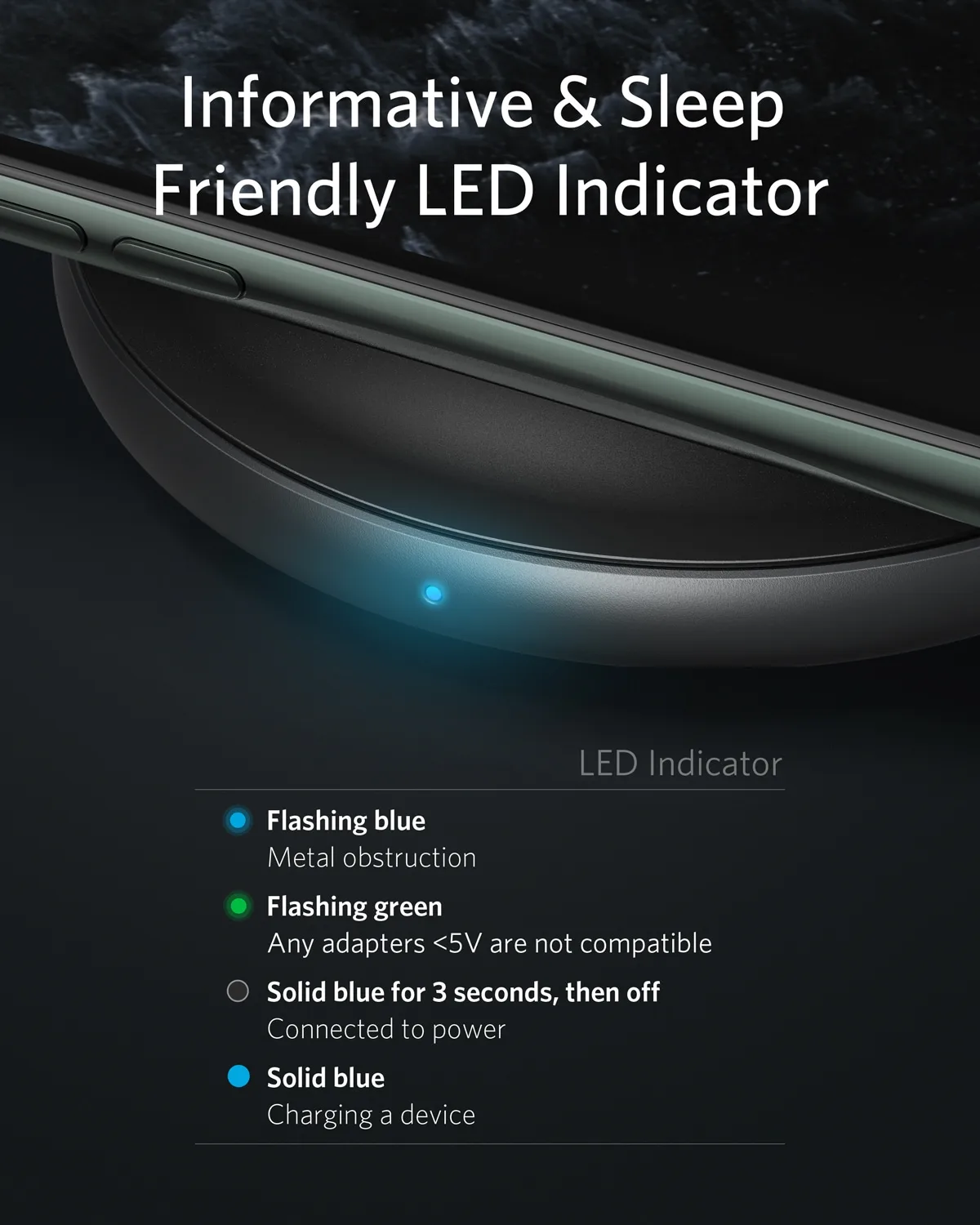 Anker 15W Max Wireless Charger with USB-C PowerWave Alloy Pad Qi Certified Fast Charging for iPhone SE 11 11 Pro 11 Pro Max