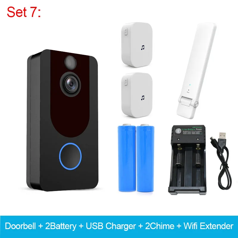 ZWN V7 HD 1080P смарт WiFi видео дверной звонок камера визуальный домофон с колокольчиком ночного видения IP дверной звонок беспроводная камера безопасности - Цвет: 2B Charger 2chime W