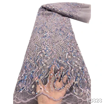 

French lace fabric with Sequins New 2020 Nigerian Lace Fabrics 2020 High Quality African Sequin Net lace fabric for Party HJ3828