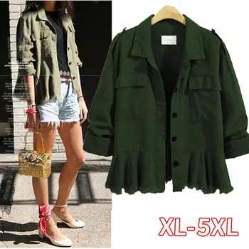 

2020 Autumn Winter Plus Size 5XL Women Long Sleeve Jackets Vintage Tassels Ladies Coats Cotton Army Green Skirt Outerwear