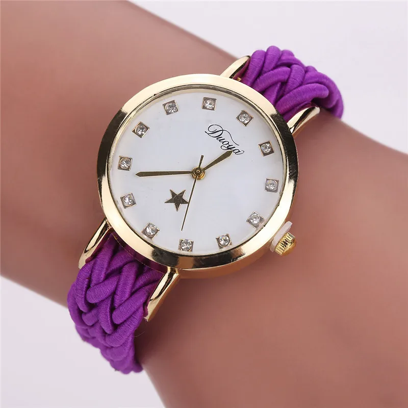 Montre femme модные милые женские часы Плетеный Канат Pu кварцевые часы с браслетом часы relogio feminino - Цвет: Purple