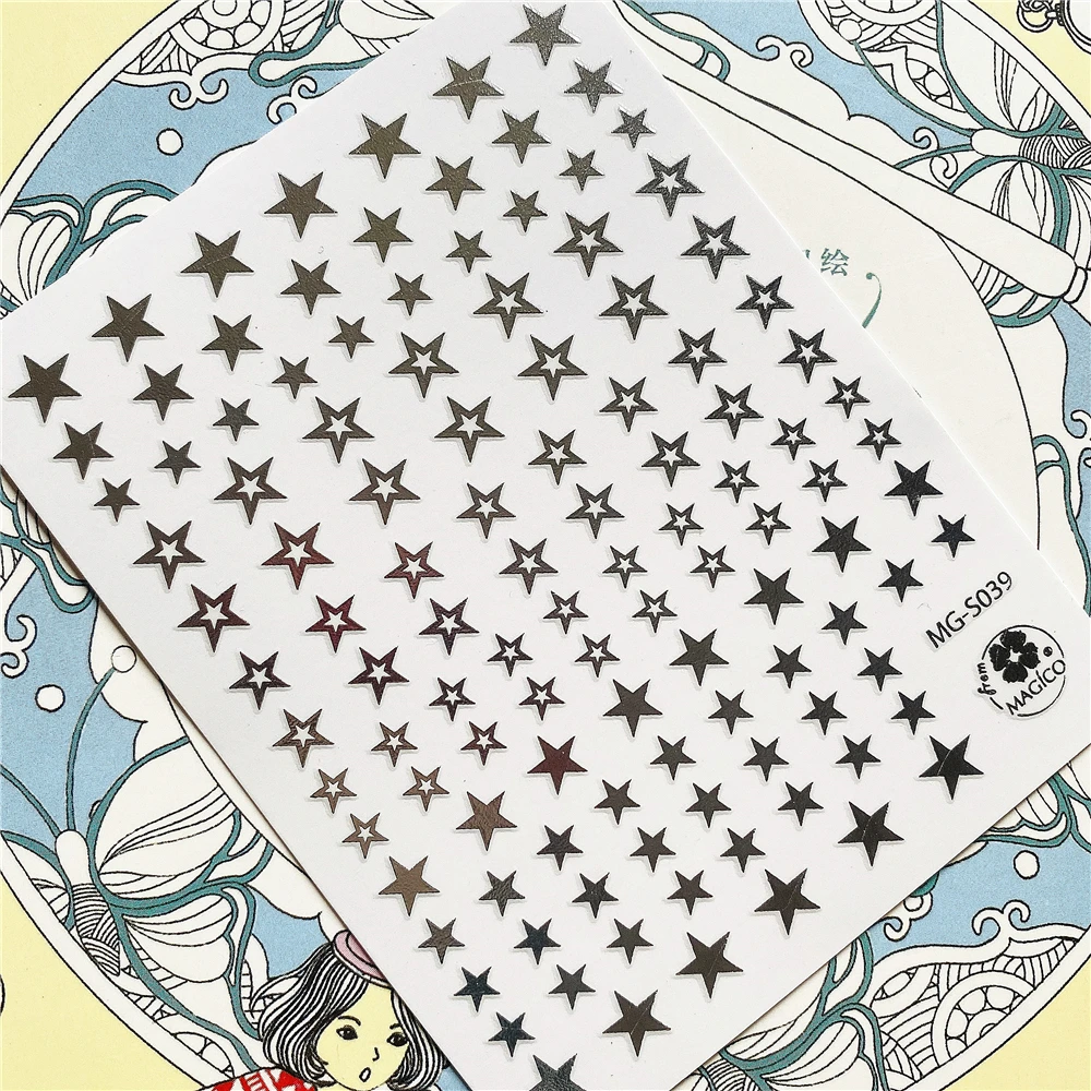 

MG-G039 MG-S039 Golden stars and silver stars 3D Back glue Nail Art Stickers Decals Sliders Nail ornament decoration
