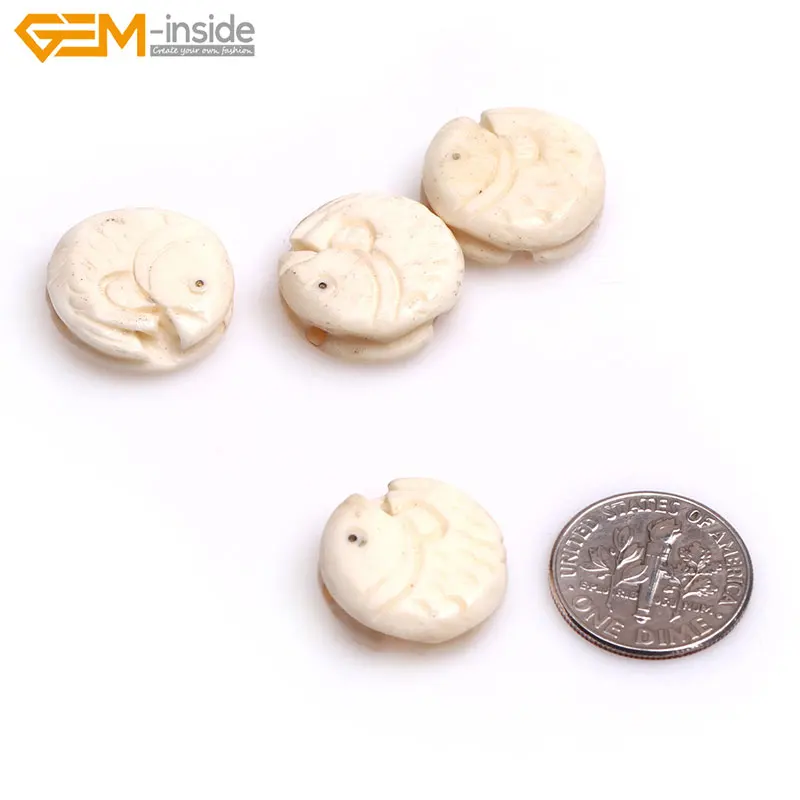 

Gem-inside Coin Beads Yellow Cream White Carved Animal Flower Cabochon Bone 17mm 12 Pcs Beads For Jewelry Making DIY