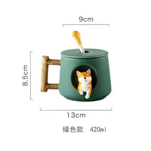 green Красивые Детские носки с мультяшными животными Косплей Shiba «Лисья Секретная служба»(Inu Керамика Кружка Творческий Для мужчин и Для женщин Пара кружка с крышкой Ложка Питьевая чашка для воды, кофе - Цвет: green