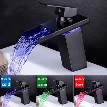 

ORB Bathroom Waterfall Led Basin Faucet Waterfall Brass Made Basin Faucet Bathroom Mixer Tap Deck Mounted basin sink Mixer Tap