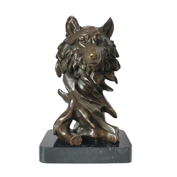

Bronze Wolf Head Statue Sculpture Animal Bust Figurine Wildlife Vintage Art Office Home Decor