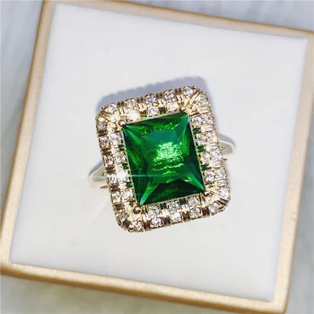 

925 Silver Color Emerald Ring for Women Green Jade Anillos Turquoise Bizuteria Luxury Wedding Gemstone Jewelry Diamond Rings