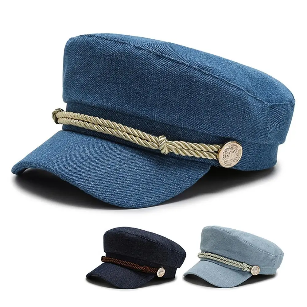 

New Flat Top Cap Casual Retro Style Portable Denim Peaked Hat Headwear For Spring Autumn Winter 2020