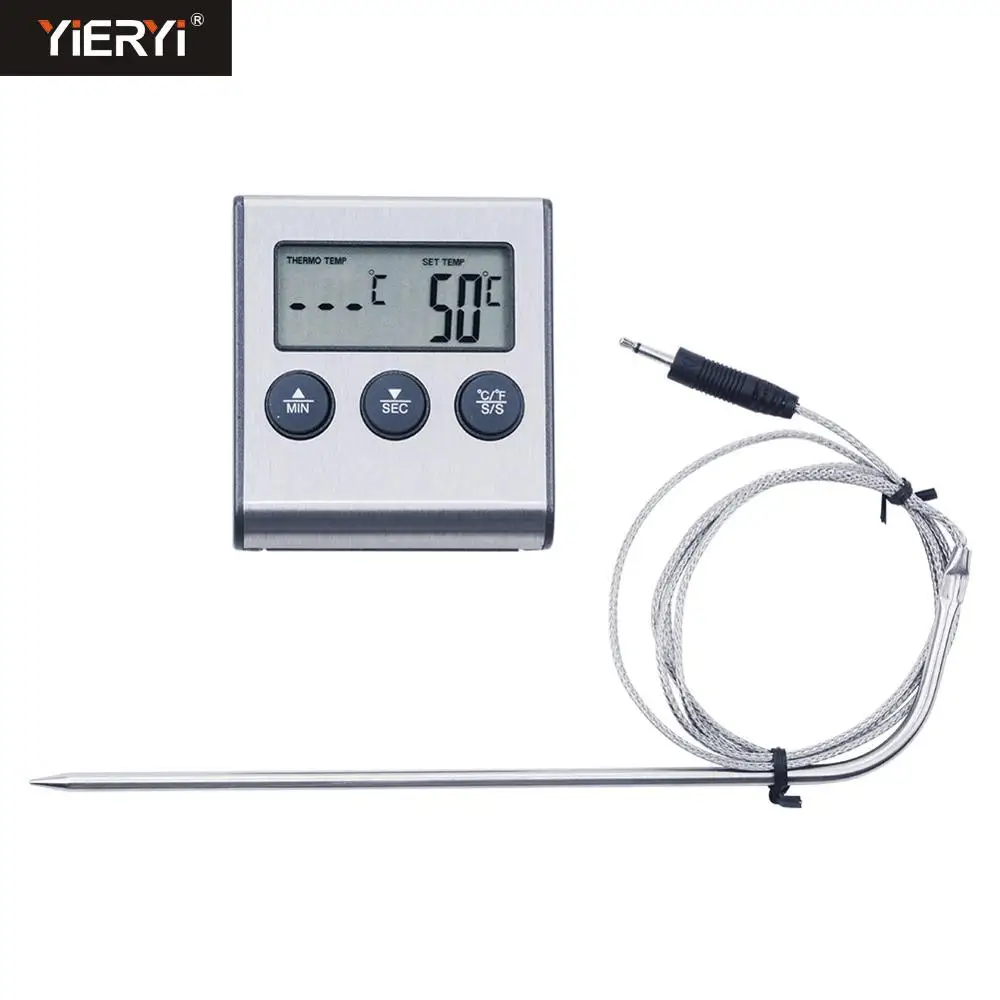 

Yieryi Oven Probe Chicken/Steak Meat BBQ Grill Fry Thermometer&Timer Instant Read Smok Kitchen Food Cooking Temperature Alarm