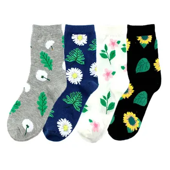 

New Harajuku Cute Jacquard Plants Novelty Socks Women Kawaii Animal Flowers Pattern Cotton Socks Funny Sunflower Autumn Winter