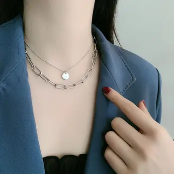 

Double Layer Choker Women's South Korea Retro INS Double Layer Metal Wafer Chain Necklace Trend Hip Hop Necklace