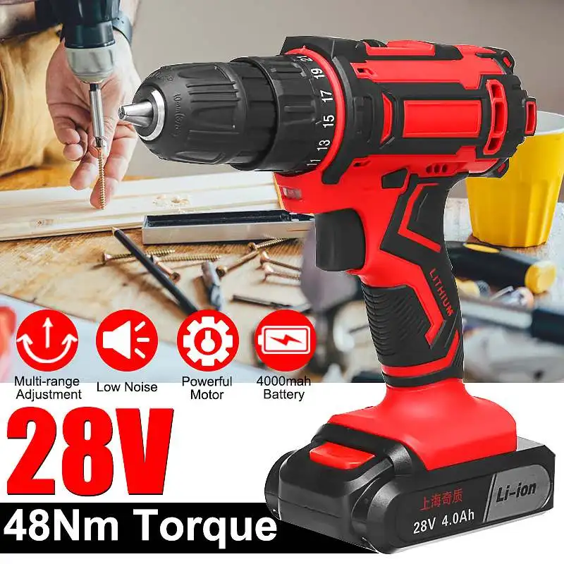 

28V Home Electric Screwdriver Cordless Drill 2x Lithium Battery Wireless Rechargeable Hand Drill DIY Electric Drill Power Tools