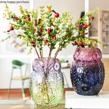 

Creative color glass vase Transparent owl Modern home living room Flower arrangement Hydroponics desktop Decorative ornaments
