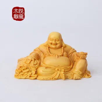 

Wood carving Happy Buddha statue, wood crafts gift Home desktop decoration office ornaments(A1135)