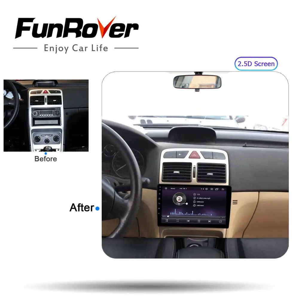 Best FUNROVER IPS+2.5D Android 9.0 Car DVD Multimedia Player For peugeot 307 2002-2013 radio GPS Navigation wifi 4G RDS FM bluetooth 1