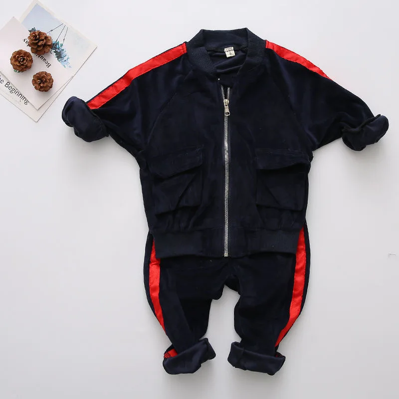 Комплекты одежды для маленьких мальчиков осенние однотонные комплекты одежды для маленьких девочек Теплый Бархатный Детский костюм, толстовки+ спортивные штаны Детский комплект