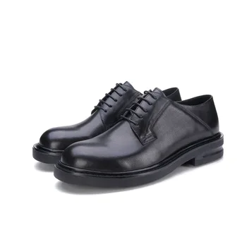 

Men's Leather Shoes Round Toe Thick Bottomed Platform Shoes Comfortable Genuine Leather Simple