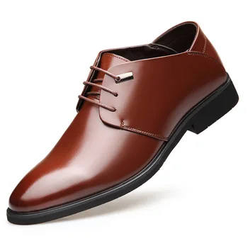 

LIMEIKE New Men's Quality Cowhide Leather Shoes Business Soft Leather Man Split Leather Dress Shoes