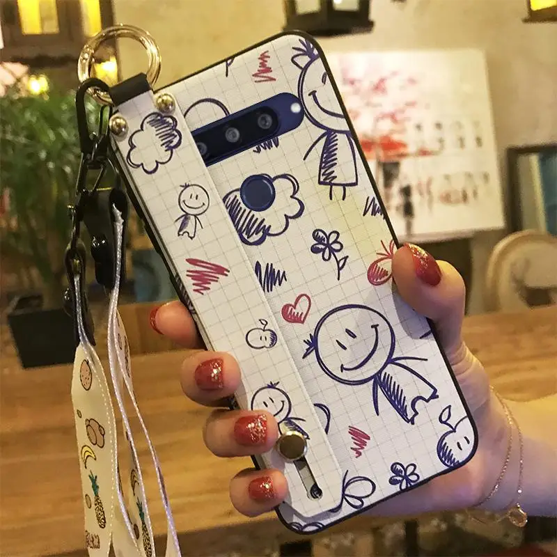 Lanyard Shockproof Wrist Strap Phone Case For LG V40 Cartoon Dirt-resistant Waterproof Cover Holder Anti-knock Silicone | Мобильные