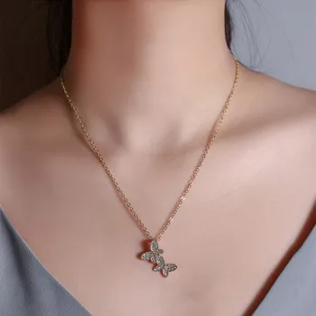 

Women Full Diamond Butterfly Necklace Korean Style Necklace Temperament Female Simple Clavicle Chain New Arrive