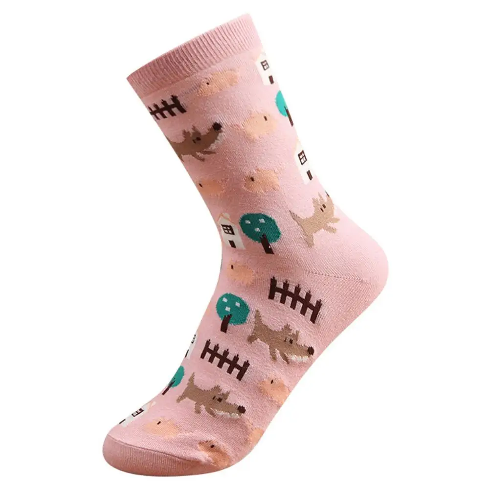 Женские дышащие зимние Нескользящие длинные носки в стиле Харадзюку милые хлопковые носки с рисунком лисы и кошки Носки с рисунком животных# D - Цвет: Розовый