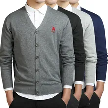 Мужские свитера, повседневный стиль, Хлопковый вязаный однобортный мужской кардиган, большой размер 3XL, вышитый логотип поло, фирменный серый, черный, темно-синий