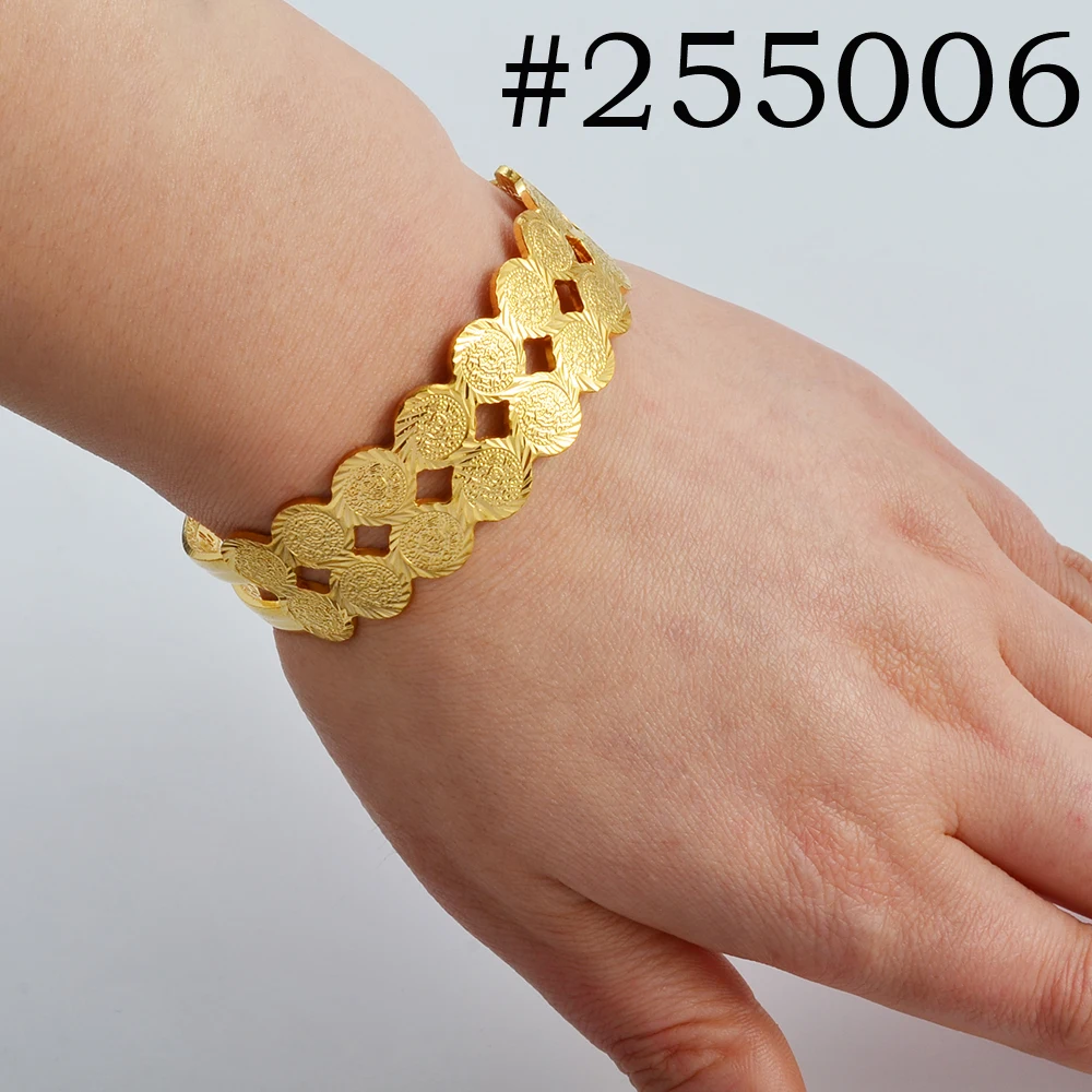 Anniyo Arab Coin Bracelets Gold Color Banglet Africa The Middle East Popular Jewelry Dubai Cuff Bracelet for Women Girls #254806 4