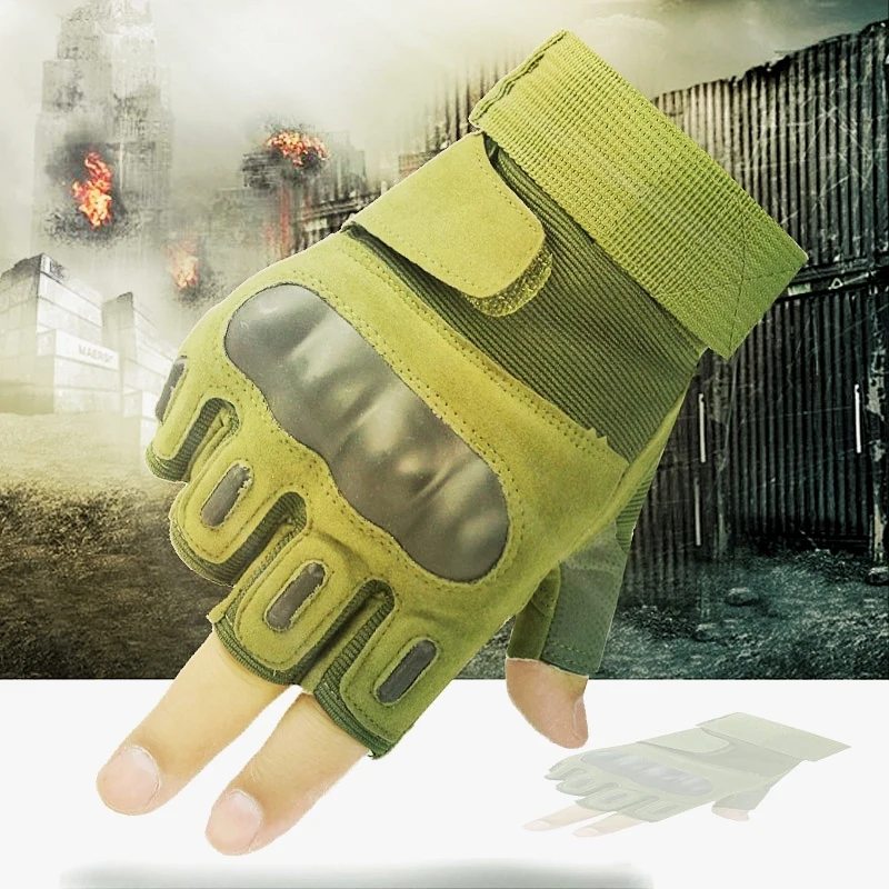 Hard Thermo Gloves Half Knuckle Finger Tactical Military Fighter Hunting Shooting Airsoft Paintball Police Duty-Fingerless