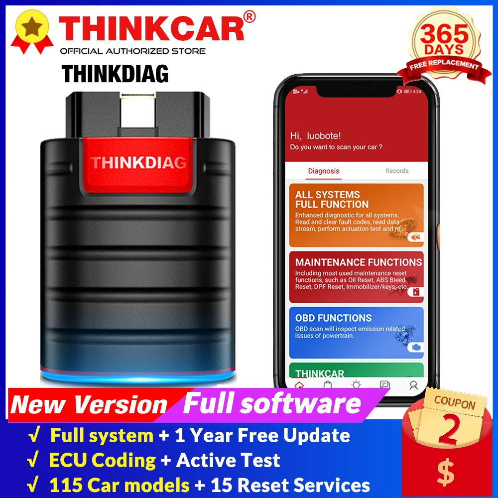 Thinkcar Новинка Thinkdiag полное Программное обеспечение 1 год бесплатно Bluetooth OBD2 сканер