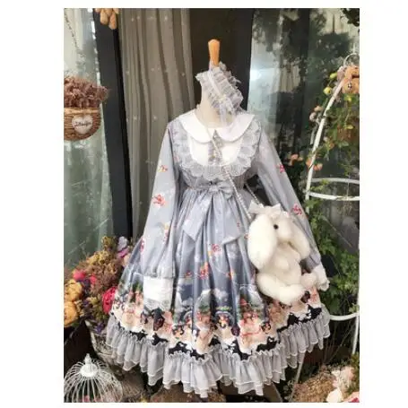 op dress Платье в стиле японской Лолиты с бантом в стиле ретро; платье принцессы с длинными рукавами в стиле каваи лоли; милое платье Vestidos - Цвет: op dress