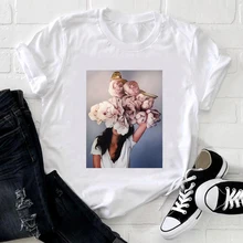 

Grunge T Shirt Graphic Flower Lady Print Short Sleeve T-shirt Plus Size Kawaii Causal Clothing Women's Summer Tee Leisure Style