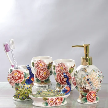 

CERAMIC PEACOCK TOOTHBRUSH HOLDER SOAP DISH BATHROOM ACCESSORIES SET KIT WEDDING GIFTS CRAFTS HOME DECOR PORCELAIN FIGURINES