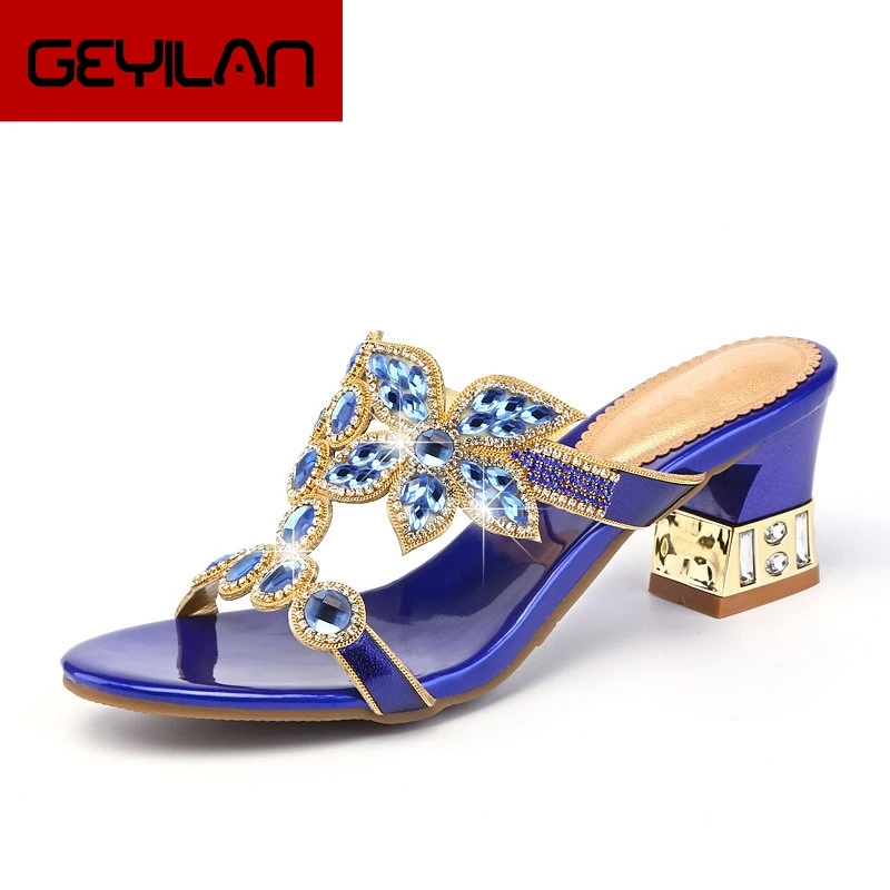 

2018 Summer Women's Rhinestones Slippers Fashion Hollow Out High Heels Sandals Bohemia Style Flip Flops Shoes Woman XMX-A0038