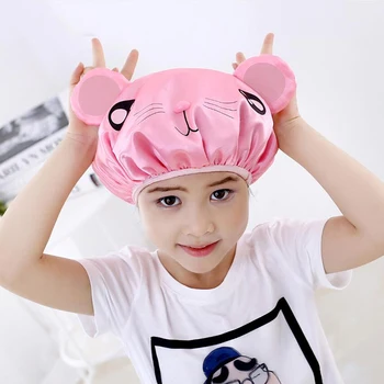 

Double-layer Children Cartoon Waterproof Shower Caps Bathing Caps Elastic Shower Cap Hair Salon Bathroom Products Bath Caps
