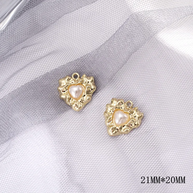 50pc Gold color Alloy Material Pearl Hollow Heart shape Charm For DIY Earring/Necklace Handmade Jewelry Making