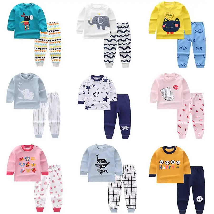 Pijamas de manga larga para niños y niñas, ropa de dormir de otoño con camiseta + Pantalones, 2 uds.